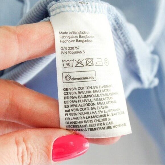 H&M Medium Ribbed Long Sleeve Ruched Crop Top with Tie Light Blue Medium - Picture 7 of 7